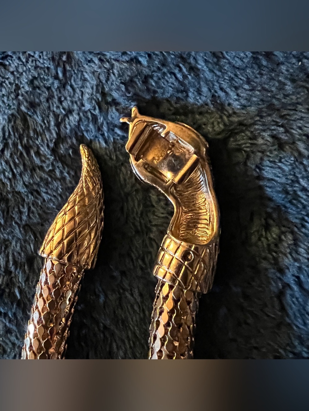 Unsigned Whiting Davis Oromesh Gold Mesh Snake Belt Lariat Necklace Crystal Eyes - Picture 6 of 12